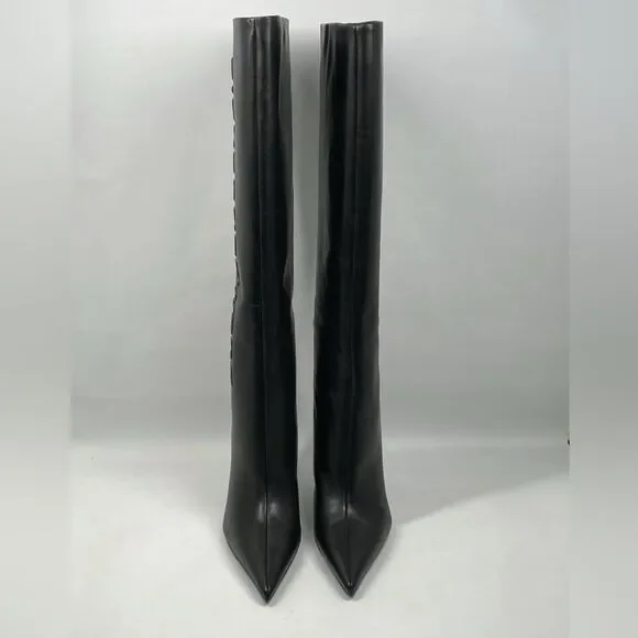 Alexander Wang Delphine brand-embossed leather heeled knee-high boots size 36.5 - Picture 3 of 15